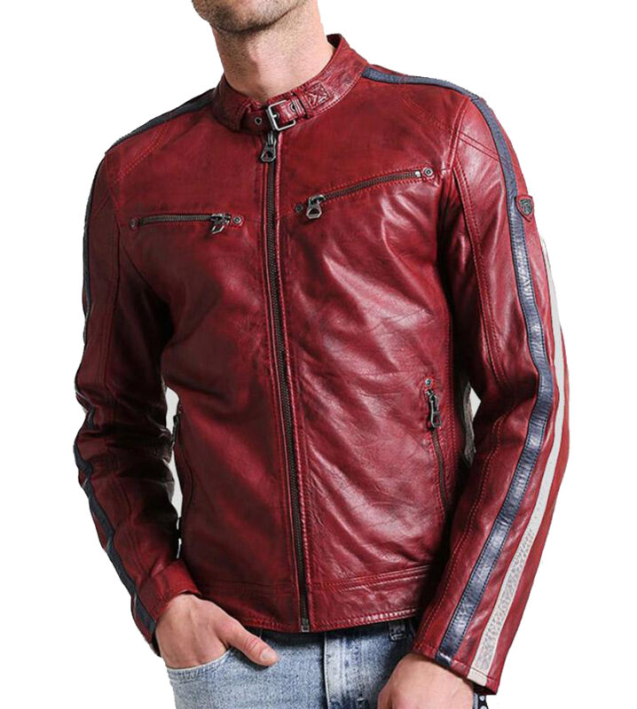 Steven Red Cafe Racer Leather Jacket