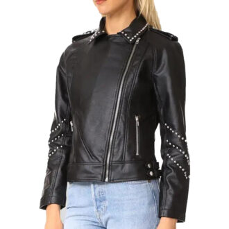 Women Black Studded Leather Jacket