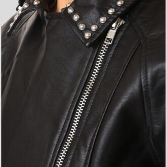 Women Black Studded Leather Jacket