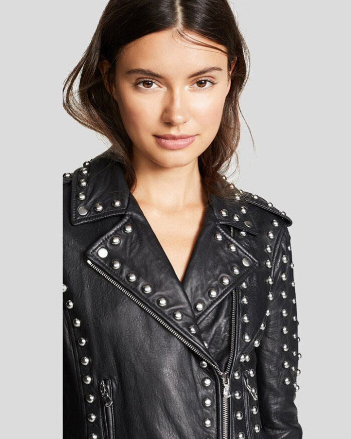 Women's Black Biker Studded Leather Jacket