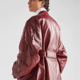 Women's Red Sheepskin Leather Bomber Jacket Coat