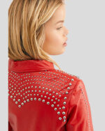 Women's Red Studded Leather Jacket